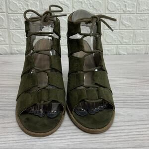 Reaction Kenneth Cole Sandals WMNS 8 Gladiator Lace Up Suede Green Block Heels